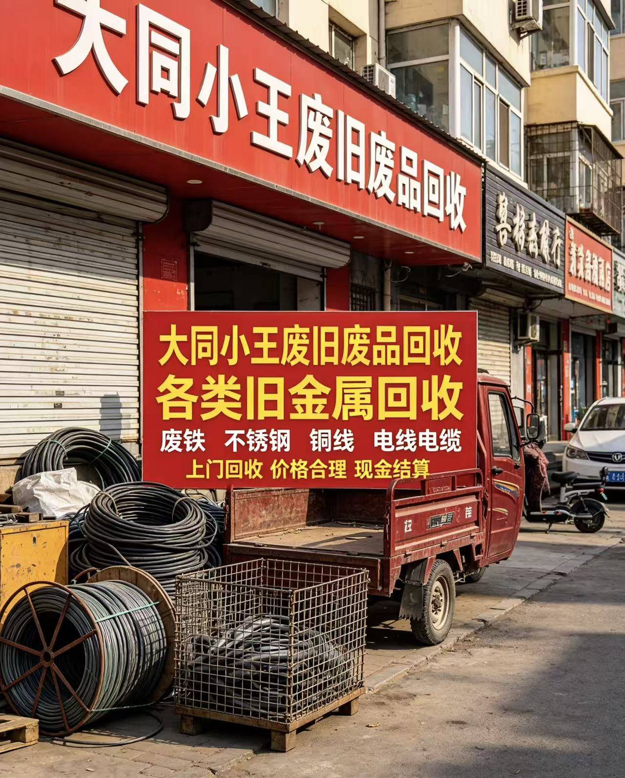 大同小王废旧废品回收现场作业图